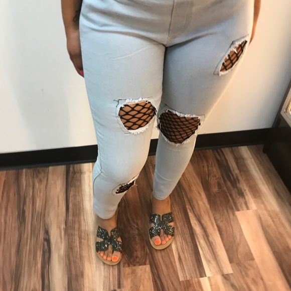 ‼️ Black Net Insert Waist Band Jean Jeggings - Picture 8 of 8